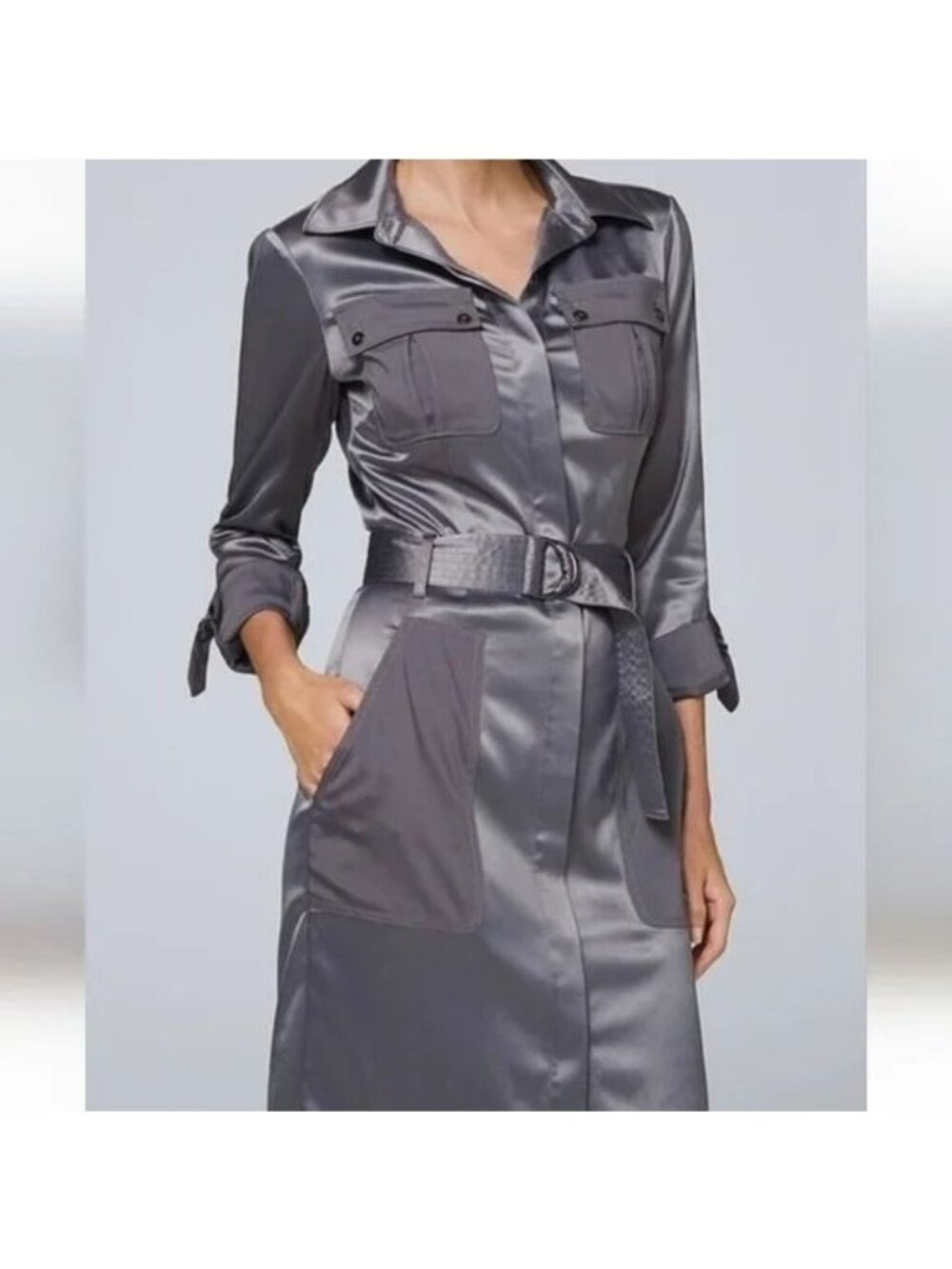 White House Black Market Satin Roll-Tab Sleeve Dress size 10 NWOT